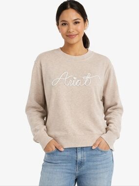 Ariat Crew Sweatshirt Beige Logo Western Casual Cozy Pullover L